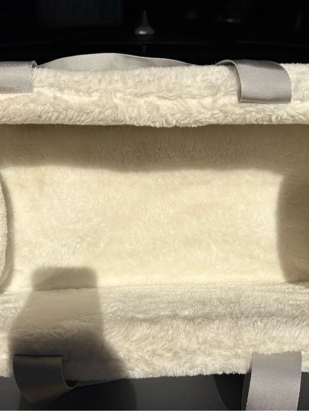 White & Gray Quilted Sherpa Small Pet Carrier Tote For Middle Console